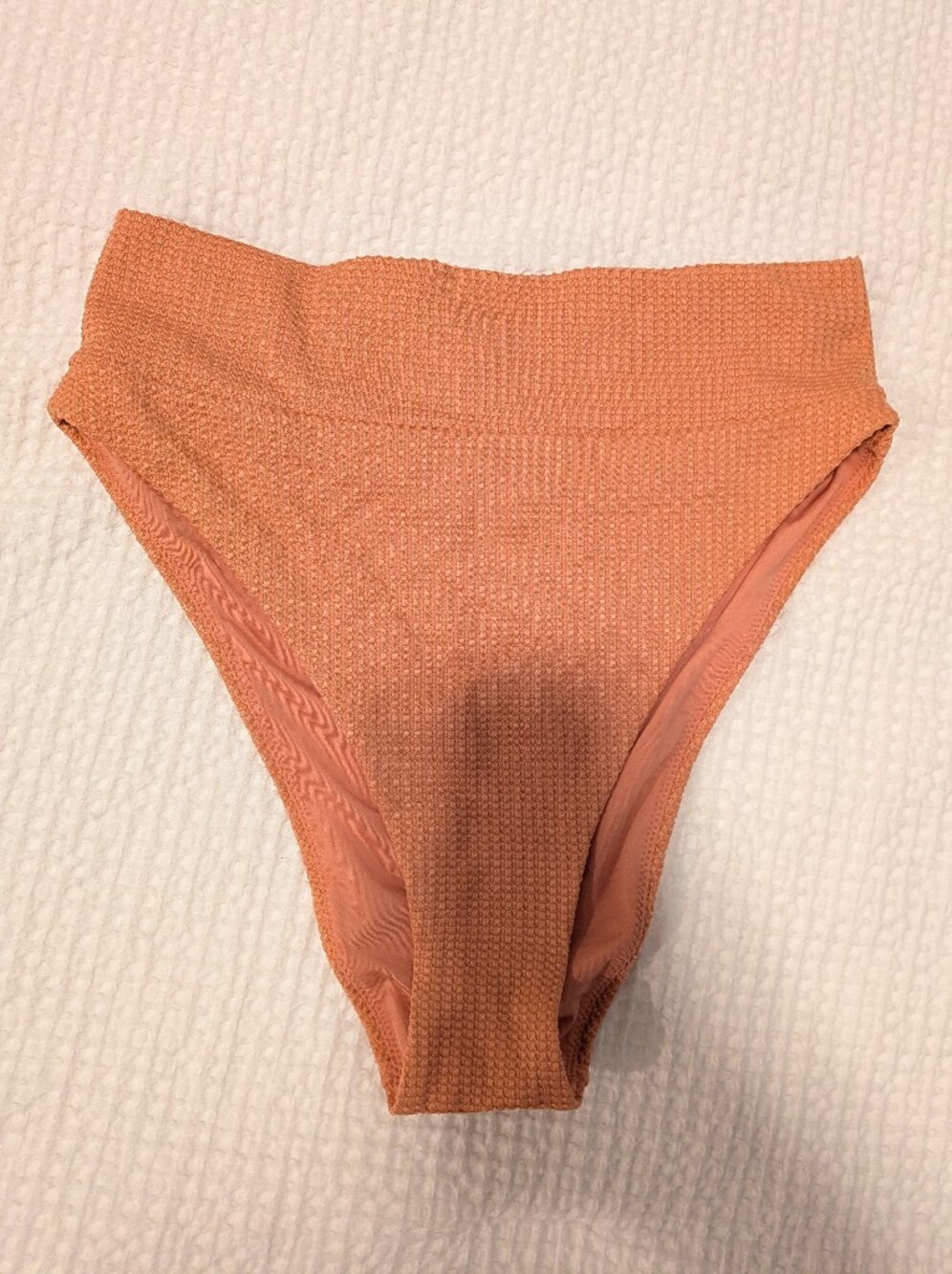 aerie Textured High-Rise Bikini Bottom - Coral Peach